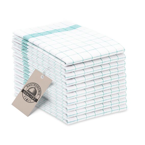 ZOLLNER 10er Set Geschirrtücher Baumwolle in 50x70 cm - super saugstarke und langlebige Küchentücher - waschbar bis 95°C – in türkis weiß kariert - Gastronomiequalität - Oeko Tex® Zertifiziert