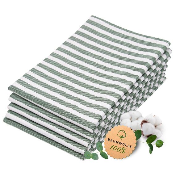 ZOLLNER 5er Set Geschirrtücher Baumwolle in 50x70 cm - saugstarke und langlebige Küchentücher - waschbar bis 60°C – in dunkelgrün gestreift- Gastronomiequalität - Oeko Tex® Zertifiziert
