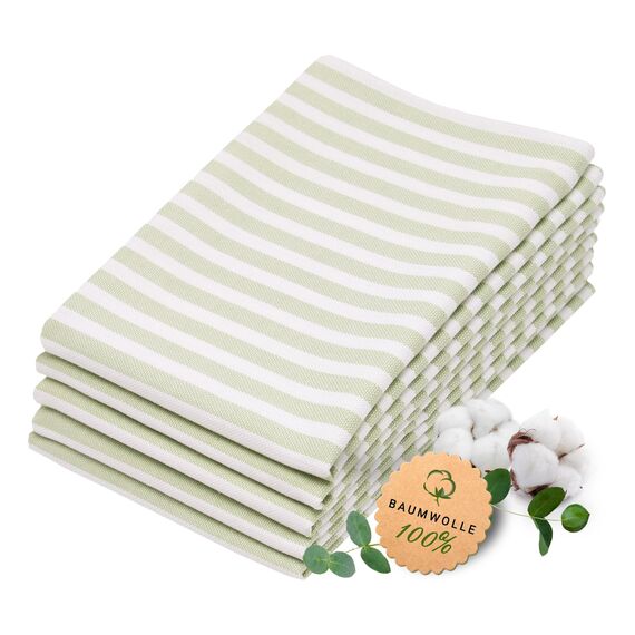 ZOLLNER 5er Set Geschirrtücher Baumwolle in 50x70 cm - saugstarke und langlebige Küchentücher - waschbar bis 60°C – in lindgrün gestreift- Gastronomiequalität - Oeko Tex® Zertifiziert