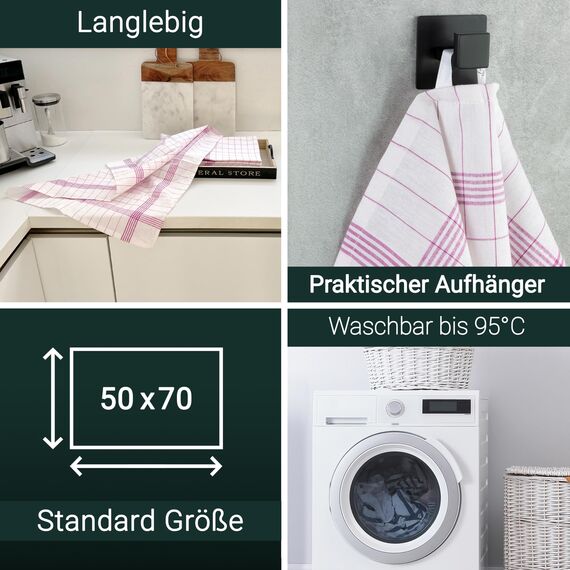 ZOLLNER 10er Set Geschirrtücher Baumwolle in 50x70 cm - super saugstarke und langlebige Küchentücher - waschbar bis 95°C – in rot weiß kariert - Gastronomiequalität - Oeko Tex® Zertifiziert