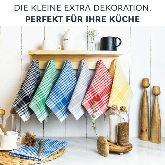 LAYNENBURG 10er-Set Premium Geschirrtücher kariert - 100% Baumwolle - 45x65 cm & Aufhänger - Oeko TEX Standard 100 - Küchentücher fusselfrei & modern - Vintage Küchenhandtücher (Rot)
