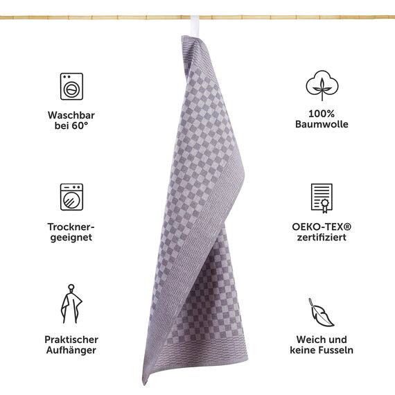 Blumtal Geschirrtücher Baumwolle 50x70 cm im 5er Set - Oeko-TEX zertifizierte Küchentücher - extrem saugstarke Geschirrhandtücher - Kitchen Towels waschbar bis 95 °C - Geschirrtücher Grau-Weiß Karo
