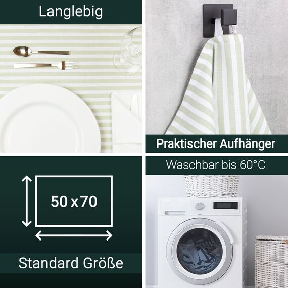 ZOLLNER 5er Set Geschirrtücher Baumwolle in 50x70 cm - saugstarke und langlebige Küchentücher - waschbar bis 60°C – in lindgrün gestreift- Gastronomiequalität - Oeko Tex® Zertifiziert