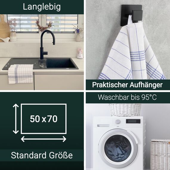 ZOLLNER 10er Set Geschirrtücher Baumwolle in 50x70 cm - super saugstarke und langlebige Küchentücher - waschbar bis 95°C – in blau weiß kariert - Gastronomiequalität - Oeko Tex® Zertifiziert