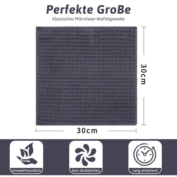 Moosfor Microfasertücher, 8er-Set, Saugfähige Fusselfrei Küchentücher Spültücher für Küche Dicke Barista Tuch Geschirrtücher Lappen, 30 x 30 cm, Dunkelgrau