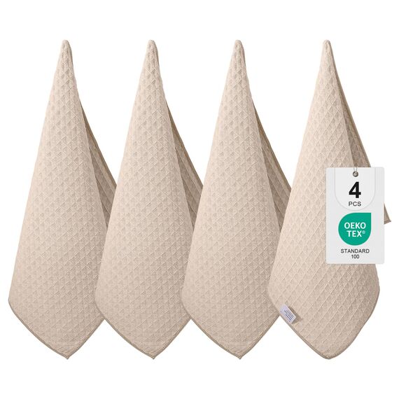 Moosfor Microfasertücher, 4er-Set, Saugfähige Fusselfrei Küchentücher Spültücher für Küche Dicke Barista Tuch Geschirrtücher Lappen, 40 x 70 cm, Beige