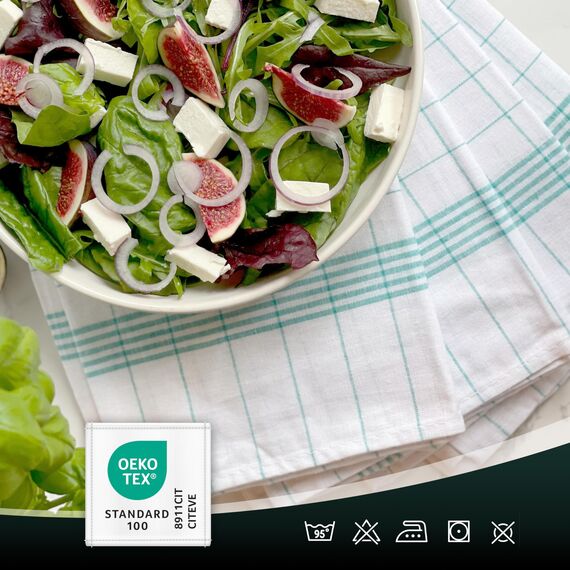 ZOLLNER 10er Set Geschirrtücher Baumwolle in 50x70 cm - super saugstarke und langlebige Küchentücher - waschbar bis 95°C – in türkis weiß kariert - Gastronomiequalität - Oeko Tex® Zertifiziert