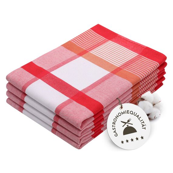 ZOLLNER 4er Set Geschirrtücher Baumwolle in 50x70 cm - saugstarke und robuste Küchentücher - waschbar bis 60°C – in rot kariert - Gastronomiequalität - Oeko Tex® Zertifiziert