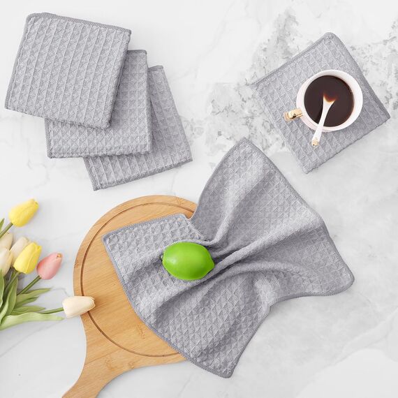 Moosfor Microfasertücher, 6er-Set, Saugfähige Fusselfrei Küchentücher Spültücher für Küche Dicke Barista Tuch Geschirrtücher Lappen, 30 x 30 cm, Grau