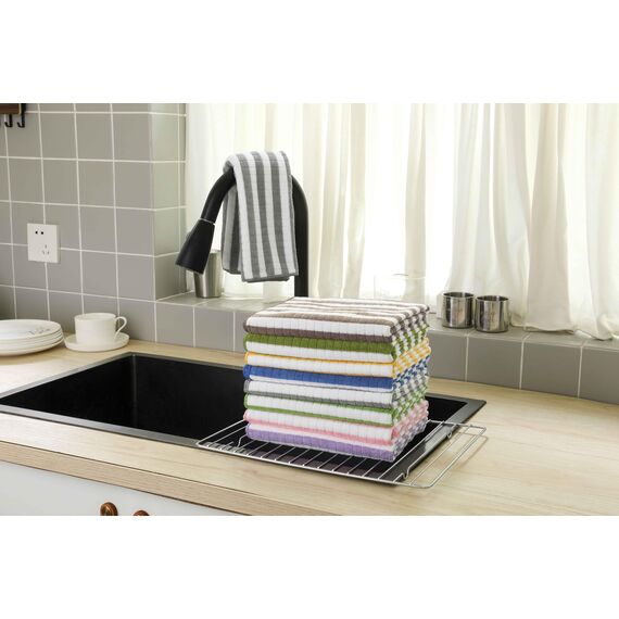 gryeer 8er-Set Microfaser Geschirrtücher, super saugfähig, weich und dick Küchentücher,Überprüfen Sie entworfen mit hängenden Schleifen, 65 x 45 cm, Khaki