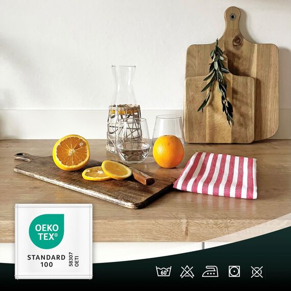 ZOLLNER 10er Set Geschirrtücher Baumwolle in 50x70 cm - saugstarke und langlebige Küchentücher - waschbar bis 60°C – in rot gestreift- Gastronomiequalität - Oeko Tex® Zertifiziert