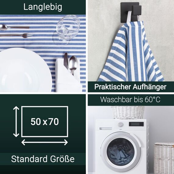 ZOLLNER 10er Set Geschirrtücher Baumwolle in 50x70 cm - saugstarke und langlebige Küchentücher - waschbar bis 60°C – in blau gestreift- Gastronomiequalität - Oeko Tex® Zertifiziert