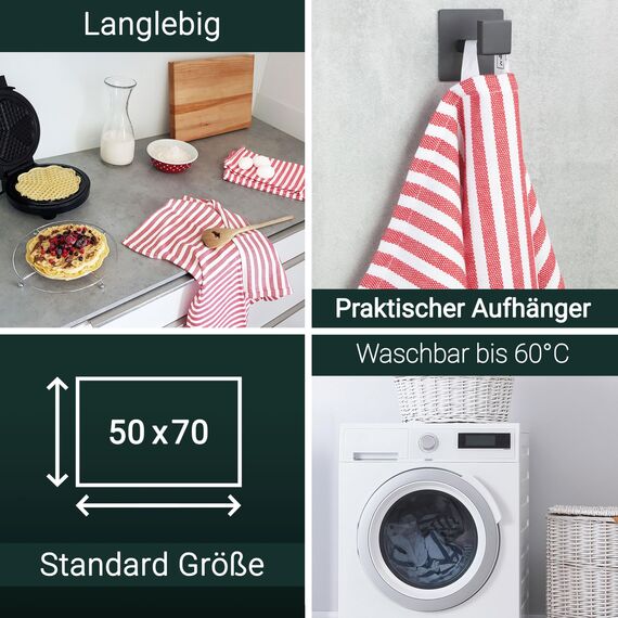 ZOLLNER 10er Set Geschirrtücher Baumwolle in 50x70 cm - saugstarke und langlebige Küchentücher - waschbar bis 60°C – in rot gestreift- Gastronomiequalität - Oeko Tex® Zertifiziert
