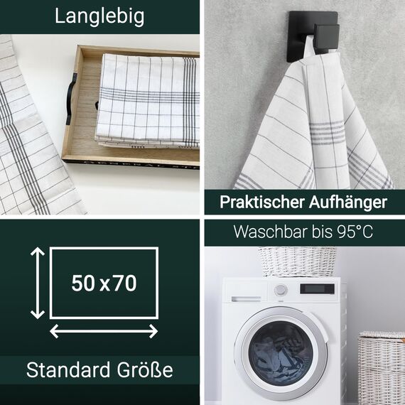 ZOLLNER 20er Set Geschirrtücher Baumwolle in 50x70 cm - super saugstarke und langlebige Küchentücher - waschbar bis 95°C – in grau weiß kariert - Gastronomiequalität - Oeko Tex® Zertifiziert