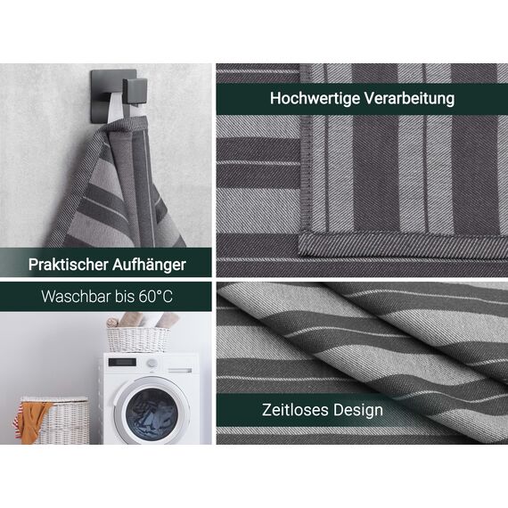 ZOLLNER 5er Set Geschirrtücher - Baumwolle in 50x70 cm - saugstarke und strapazierfähige Küchentücher - waschbar bis 60°C – in Graphit gestreift - Gastronomiequalität - Oeko Tex® Zertifiziert