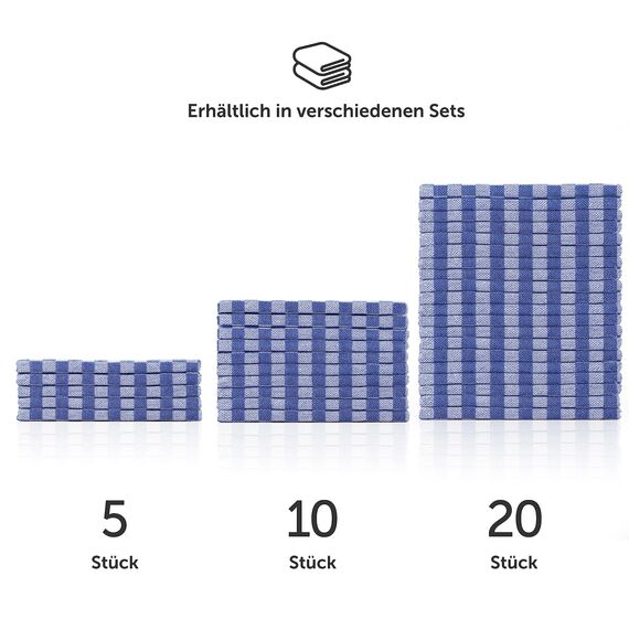 Blumtal 20er Set Premium Geschirrhandtücher Blau Kariert - Hochwertiges Handtücher Set 100% Baumwolle - Küchenhandtücher 50x70 cm - Oeko-TEX® Zertifiziert Geschirrtücher Baumwolle