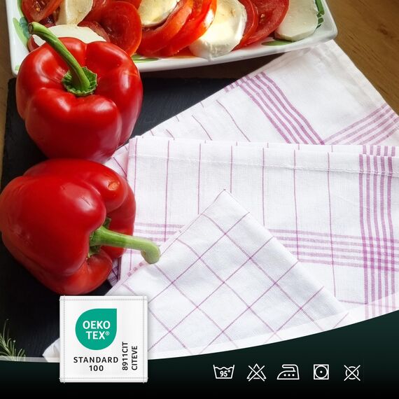 ZOLLNER 10er Set Geschirrtücher Baumwolle in 50x70 cm - super saugstarke und langlebige Küchentücher - waschbar bis 95°C – in rot weiß kariert - Gastronomiequalität - Oeko Tex® Zertifiziert