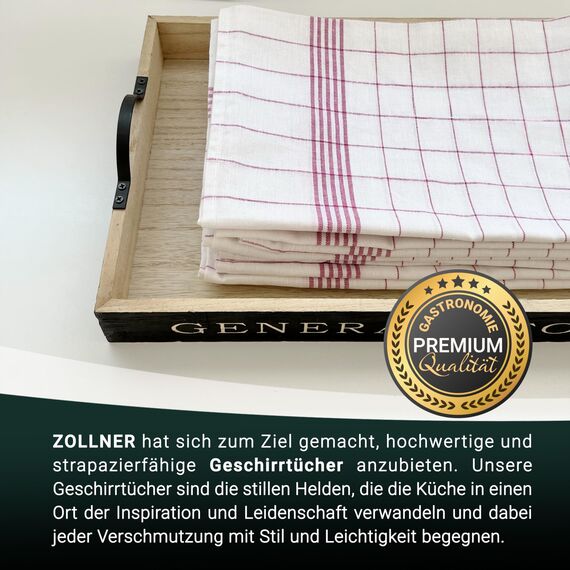 ZOLLNER 5er Set Geschirrtücher Baumwolle in 50x70 cm - super saugstarke und langlebige Küchentücher - waschbar bis 95°C – in rot weiß kariert - Gastronomiequalität - Oeko Tex® Zertifiziert