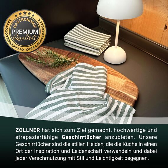 ZOLLNER 5er Set Geschirrtücher Baumwolle in 50x70 cm - saugstarke und langlebige Küchentücher - waschbar bis 60°C – in dunkelgrün gestreift- Gastronomiequalität - Oeko Tex® Zertifiziert