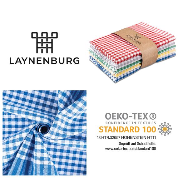 LAYNENBURG 10er-Set Premium Geschirrtücher kariert - 100% Baumwolle - 45x65 cm & Aufhänger - Oeko TEX Standard 100 - Küchentücher fusselfrei & modern - Vintage Küchenhandtücher (Mehrfarbig)