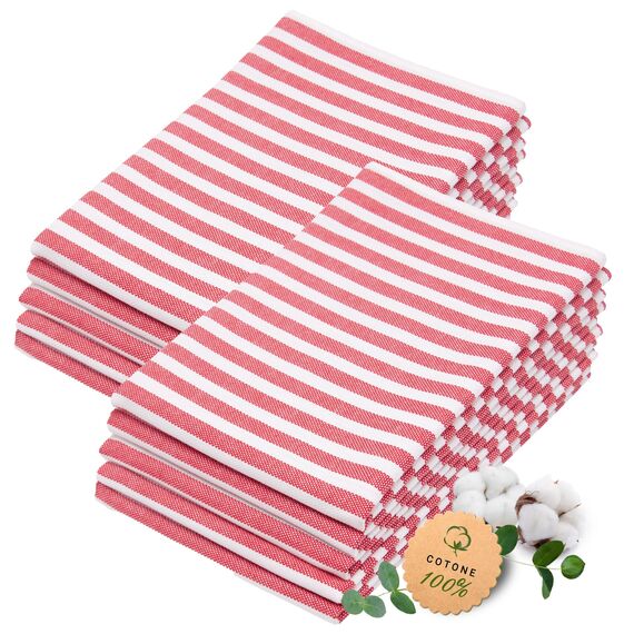 ZOLLNER 10er Set Geschirrtücher Baumwolle in 50x70 cm - saugstarke und langlebige Küchentücher - waschbar bis 60°C – in rot gestreift- Gastronomiequalität - Oeko Tex® Zertifiziert