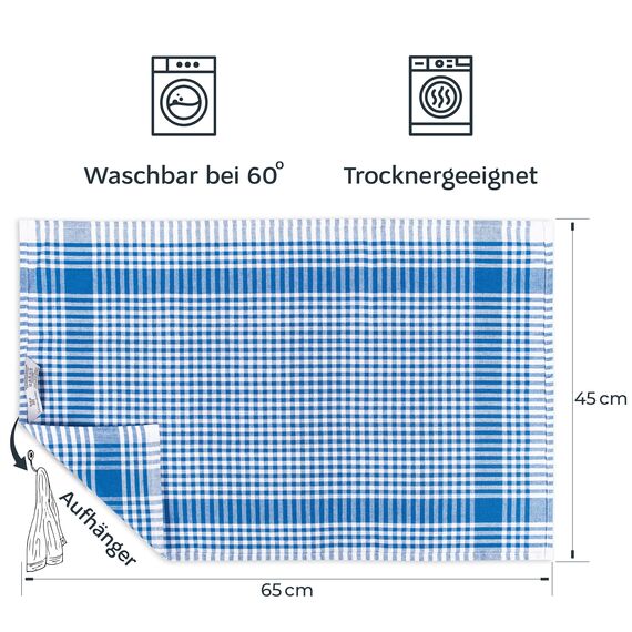 LAYNENBURG 10er-Set Premium Geschirrtücher kariert - 100% Baumwolle - 45x65 cm & Aufhänger - Oeko TEX Standard 100 - Küchentücher fusselfrei & modern - Vintage Küchenhandtücher (Blau)