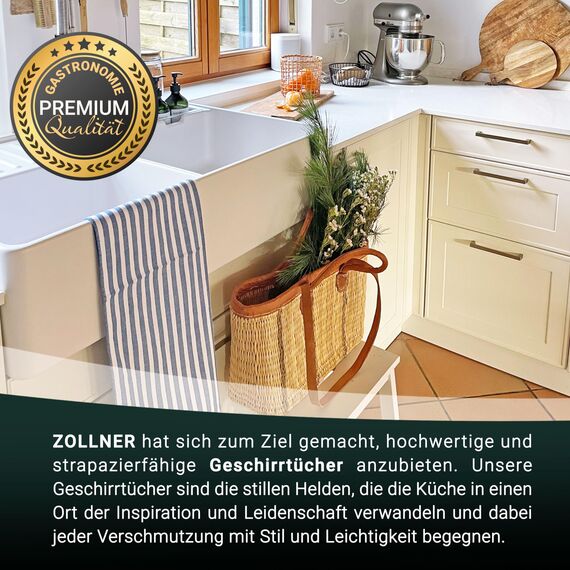 ZOLLNER 10er Set Geschirrtücher Baumwolle in 50x70 cm - saugstarke und langlebige Küchentücher - waschbar bis 60°C – in blau gestreift- Gastronomiequalität - Oeko Tex® Zertifiziert