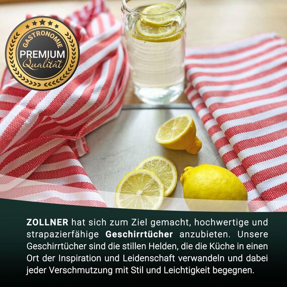 ZOLLNER 10er Set Geschirrtücher Baumwolle in 50x70 cm - saugstarke und langlebige Küchentücher - waschbar bis 60°C – in rot gestreift- Gastronomiequalität - Oeko Tex® Zertifiziert