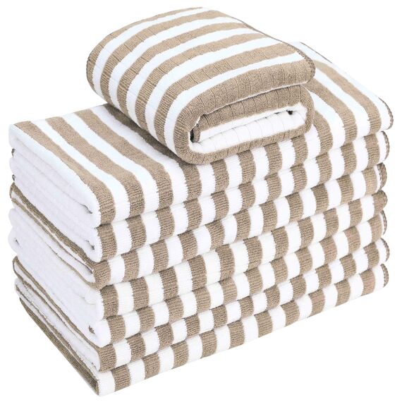 gryeer 8er-Set Microfaser Geschirrtücher, super saugfähig, weich und dick Küchentücher,Überprüfen Sie entworfen mit hängenden Schleifen, 65 x 45 cm, Khaki