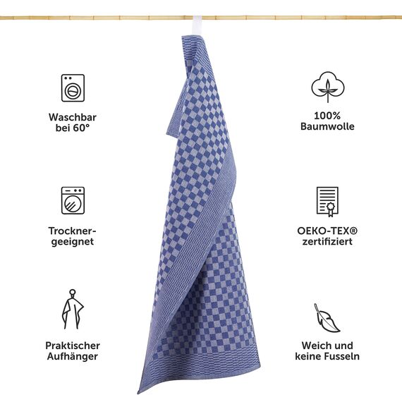Blumtal Geschirrtücher Baumwolle 50x70 cm im 10er Set - Oeko-TEX zertifizierte Küchentücher - extrem saugstarke Geschirrhandtücher - Trockentücher Küche waschbar 95 °C - Geschirrtücher Blau-Weiß Karo