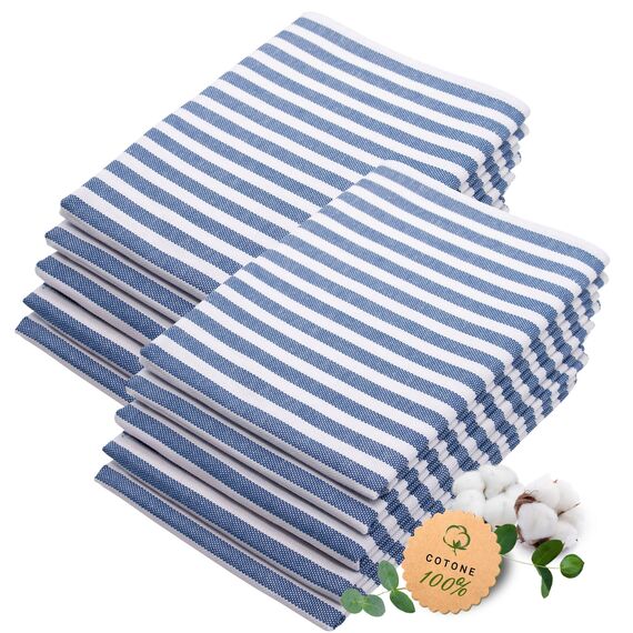 ZOLLNER 10er Set Geschirrtücher Baumwolle in 50x70 cm - saugstarke und langlebige Küchentücher - waschbar bis 60°C – in blau gestreift- Gastronomiequalität - Oeko Tex® Zertifiziert