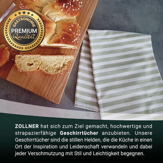 ZOLLNER 5er Set Geschirrtücher Baumwolle in 50x70 cm - saugstarke und langlebige Küchentücher - waschbar bis 60°C – in lindgrün gestreift- Gastronomiequalität - Oeko Tex® Zertifiziert
