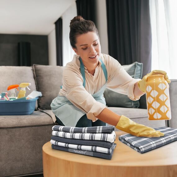 LivinEase Geschirrtücher - Küchentücher aus 100% Baumwolle - 5er-Pack Saugfähiges Set 70 x 50 cm, Grau