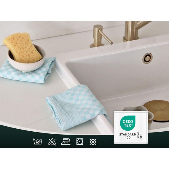 ZOLLNER 5er Set Geschirrtücher Baumwolle in 46x70 cm - super saugstarke und robuste Küchentücher – waschbar bis 60°C – in Mint kariert - Gastronomiequalität - Oeko Tex® Zertifiziert