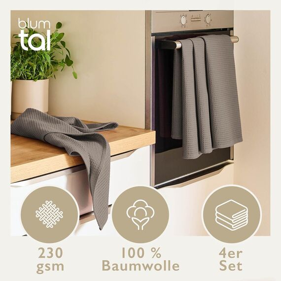 Blumtal® Geschirrtücher 50x70 cm - 4er Set aus 100% Baumwolle - Waschbar bei 60 °C - Grau