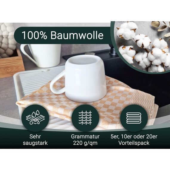 ZOLLNER 20er Set Geschirrtücher Baumwolle in 46x70 cm - super saugstarke und robuste Küchentücher – waschbar bis 60°C – in gelb kariert - Gastronomiequalität - Oeko Tex® Zertifiziert