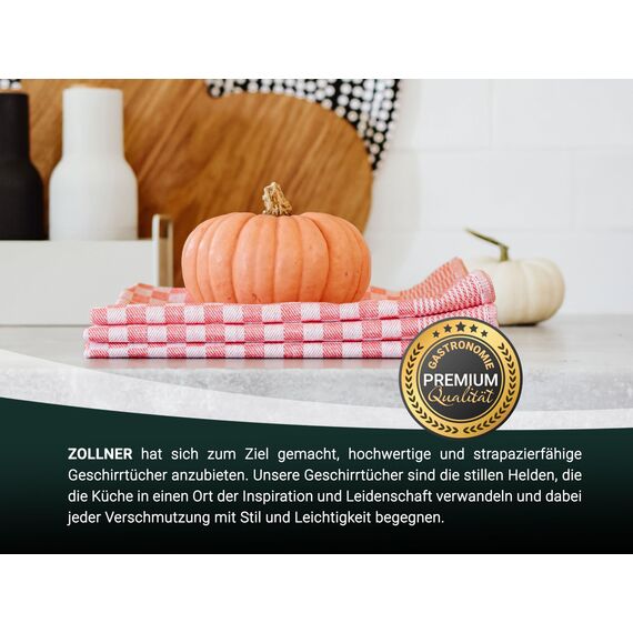 ZOLLNER 5er Set Geschirrtücher Baumwolle in 46x70 cm - super saugstarke und robuste Küchentücher – waschbar bis 60°C – in rot kariert - Gastronomiequalität - Oeko Tex® Zertifiziert