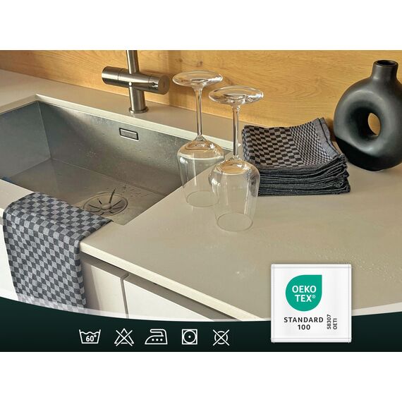 ZOLLNER 10er Set Geschirrtücher Baumwolle in 46x70 cm - super saugstarke und robuste Küchentücher – waschbar bis 60°C – in schwarz kariert - Gastronomiequalität - Oeko Tex® Zertifiziert