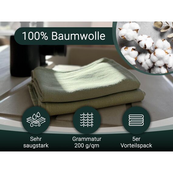 ZOLLNER 5er Set Geschirrtücher Baumwolle in 50x70 cm - super saugstarke und robuste Küchentücher - waschbar bis 60°C – in lindgrün - Gastronomiequalität - Oeko Tex® Zertifiziert