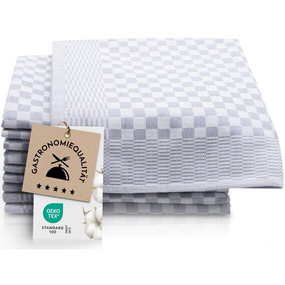 ZOLLNER 10er Set Geschirrtücher Baumwolle in 46x70 cm - super saugstarke und robuste Küchentücher – waschbar bis 60°C – in grau kariert - Gastronomiequalität - Oeko Tex® Zertifiziert