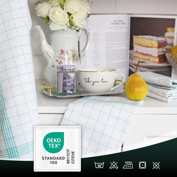 ZOLLNER 12er Set Geschirrtücher Halbleinen in 60x80 cm - super saugstarke und fusselfreie Küchentücher – waschbar bis 95°C – in grün weiß kariert - Gastronomiequalität - Oeko Tex® Zertifiziert