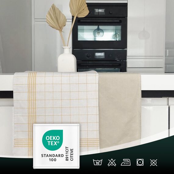 ZOLLNER 12er Set Geschirrtücher Halbleinen in 50x70 cm - super saugstarke und fusselfreie Küchentücher – waschbar bis 95°C – in gelb weiß kariert - Gastronomiequalität - Oeko Tex® Zertifiziert