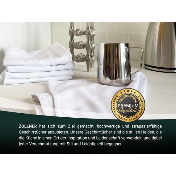 ZOLLNER 5er Set Geschirrtücher Baumwolle in 50x70 cm - super saugstarke und robuste Küchentücher - waschbar bis 60°C – in weiß - Gastronomiequalität - Oeko Tex® Zertifiziert