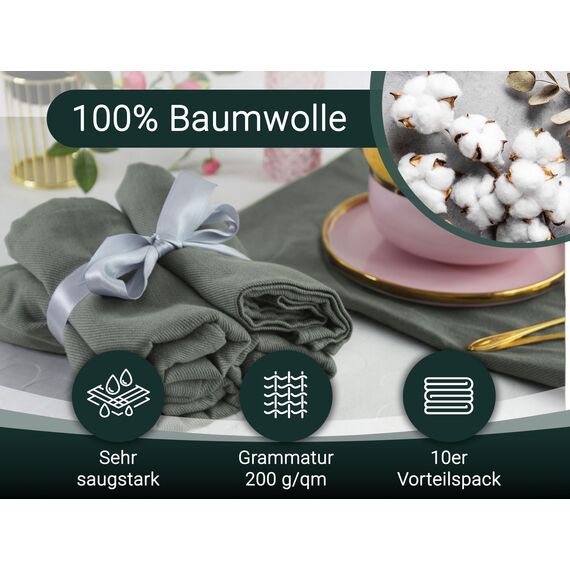 ZOLLNER 10er Set Geschirrtücher Baumwolle in 50x70 cm - super saugstarke und robuste Küchentücher - waschbar bis 60°C – in anthrazit - Gastronomiequalität - Oeko Tex® Zertifiziert