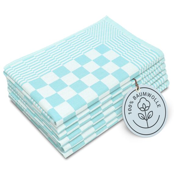 ZOLLNER 6er Set Geschirrtücher Baumwolle in 65x65 cm - extrem saugstarke und robuste Küchentücher - waschbar bis 60°C – in Mint kariert - Gastronomiequalität - Oeko Tex® Zertifiziert