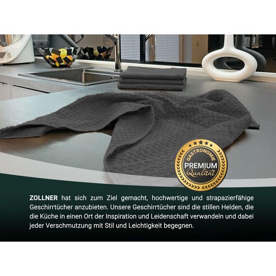ZOLLNER 10er Set Geschirrtücher Baumwolle in 45x60 cm - saugstarke und langlebige Küchentücher - waschbar bis 60°C – in grau - Gastronomiequalität - Oeko Tex® Zertifiziert