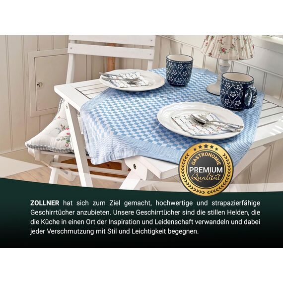 ZOLLNER 10er Set Geschirrtücher Baumwolle in 46x70 cm - super saugstarke und robuste Küchentücher – waschbar bis 60°C – in blau kariert - Gastronomiequalität - Oeko Tex® Zertifiziert