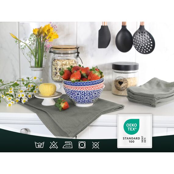 ZOLLNER 10er Set Geschirrtücher Baumwolle in 50x70 cm - super saugstarke und robuste Küchentücher - waschbar bis 60°C – in anthrazit - Gastronomiequalität - Oeko Tex® Zertifiziert