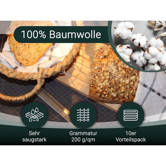 ZOLLNER 10er Set Geschirrtücher Baumwolle in 45x60 cm - saugstarke und langlebige Küchentücher - waschbar bis 60°C – in weiß - Gastronomiequalität - Oeko Tex® Zertifiziert