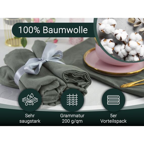 ZOLLNER 5er Set Geschirrtücher Baumwolle in 50x70 cm - super saugstarke und robuste Küchentücher - waschbar bis 60°C – in anthrazit - Gastronomiequalität - Oeko Tex® Zertifiziert